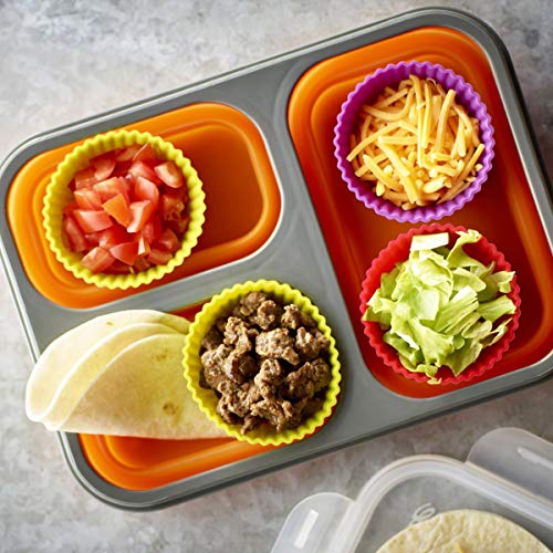 Silicone Baking Cups Muffin Cupcakes Liners Molds Sets in Storage Container Silicone Lunch Box Dividers Bento Box Accessories (Mutilcolor 3shapes)