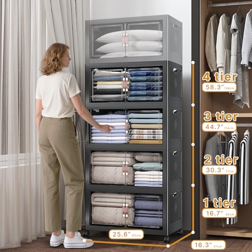 480QT Stackable Storage Bins with Lids (Black / 25.6"L)