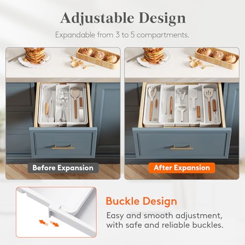 Utensil Organizer for Kitchen Drawers (White / Medium(11-18''W x 14''D))