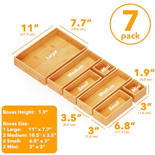 7 Piece Bamboo Drawer Organizer Storage Boxes Set (7-Piece / Natural)