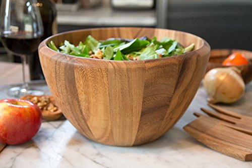 Acacia Wood Salad Bowl (12" Extra Large Madera Salad Bowl)