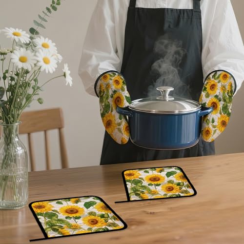Vintage Sunflower Oven Mitts and Pot Holders (4 Count)