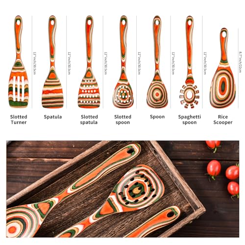 Pakkawood 7 Piece Red Wooden Cooking Utensils (7 PCS Red)