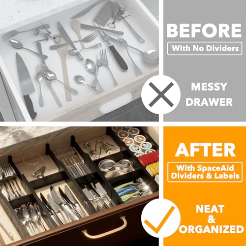 Bamboo Drawer Dividers with Inserts and Labels (2.35''H, 17''-22''L, 7 Dividers / BLACK)