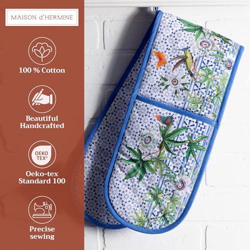 Double Oven Mitts 100% Cotton Double Oven Glove (087 - Passiflora / 7" x 35" (Double Oven Mitt))