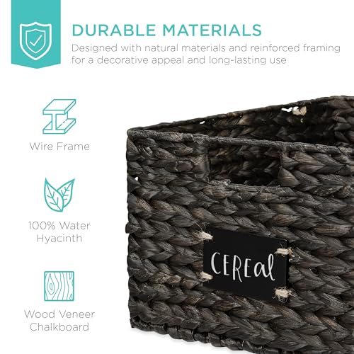 Pantry Baskets Set of 2 16x12in Water Hyacinth Storage Baskets (12x16x8in / Black)