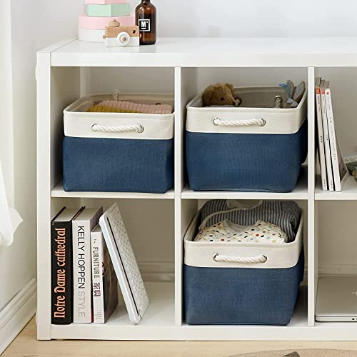 Storage Bins for Shelves (White & Blue / Large - 15.7Lx11.8Wx8.3H)