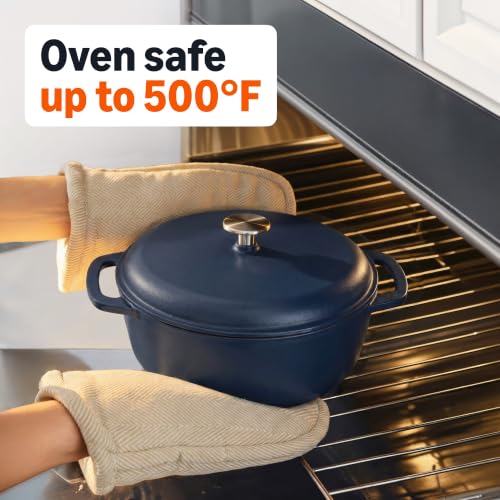 Enameled Cast Iron Dutch Oven Pot with Lid (Matte Navy / 6-Quart)