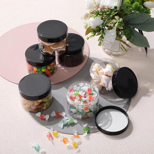 6 Pack 10 oz Plastic Jars Containers with Lids Wide