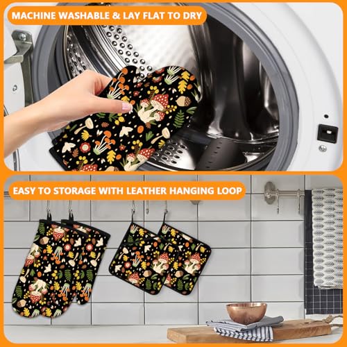 Red Mushroom Oven Mitts and Plant Pot Holders Sets 4Pcs (Red Mushroom)