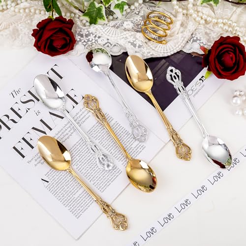 75PCS Gold Plastic Spoons 8.1inch Vintage Soup Spoons for Parties (75-Gold / Spoons)