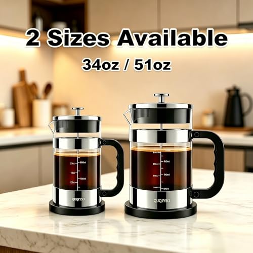 French Press Coffee Maker 34oz (New Style Sliver / 34oz)