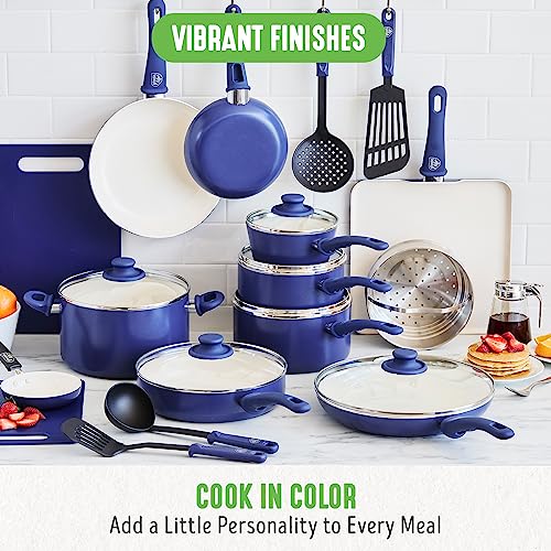 Soft Grip 23 Piece Kitchen Cookware Pots and Frying Saucepans Set (23 Piece Cookware Set / Blue)