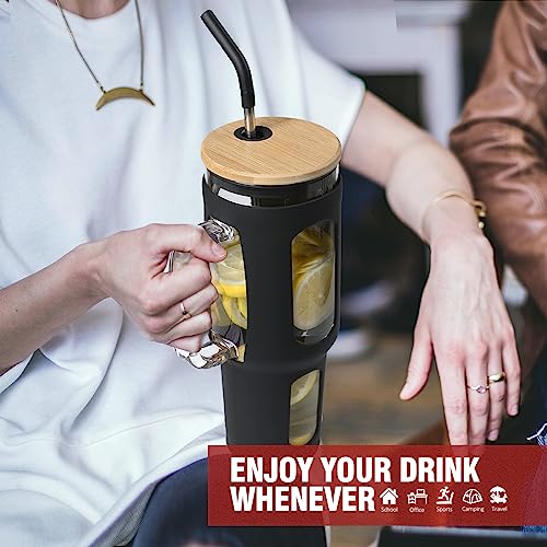 Glass Tumbler with Lid and Straw (Black / 46 Ounces)