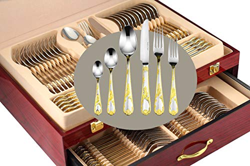 Venezia Collection Gold Flatware Serving Set for 12 (Mimosa II)