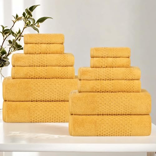 Playa Zero Twist Cotton Medium Weight Towels (12 Piece Towel Set / Gold)