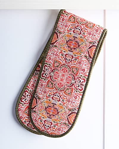 Double Oven Mitts 100% Cotton Double Oven Glove (036 - Damask / 7" x 35" (Double Oven Mitt))