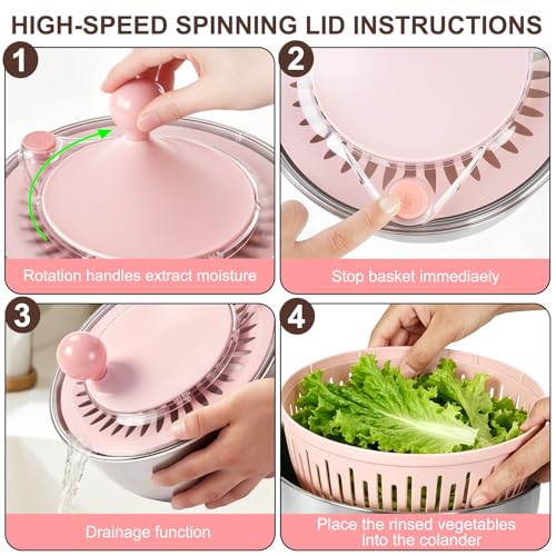 Stainless Steel Salad Spinner Large with 5 Blades Slicer (Pink-accessory)