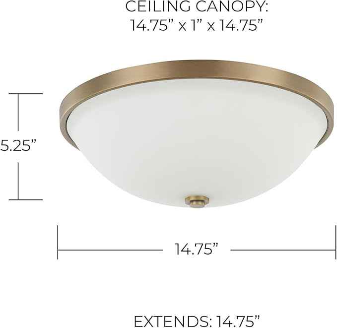 Capital Lighting 2325AD-SW Perkins Soft White Glass Flush Mount Ceiling Light, 3-Light 180 Total Watts, 5" H x 15" W, Aged Brass