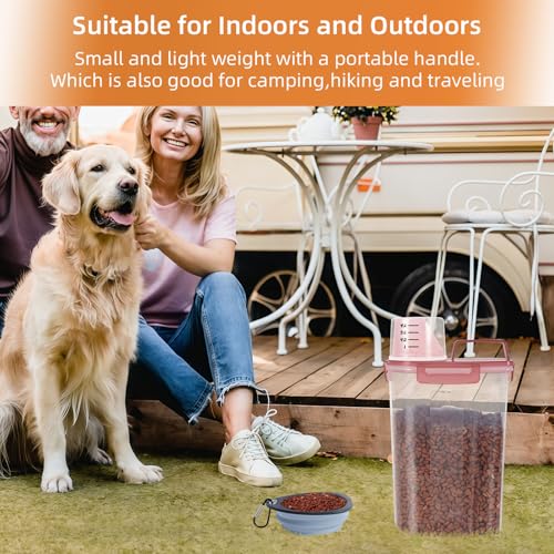 3-5Lbs/3Qt Dog Cat Storage Container Portable with Upgraded Large Spout and Cup. Plastic Pet Food Dispenser for Small Animal Kibble, Bird Seed, Oatmeal, Rice, Flour, Brown Sugart (Clear PInk) (Clear Pink / 3L-1pack)