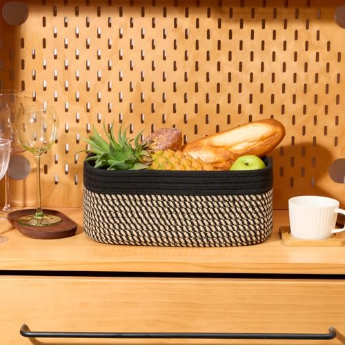 Small Storage Baskets for Organizing (4pcs-L13xW8.5xH5.1" / Black/Brown)