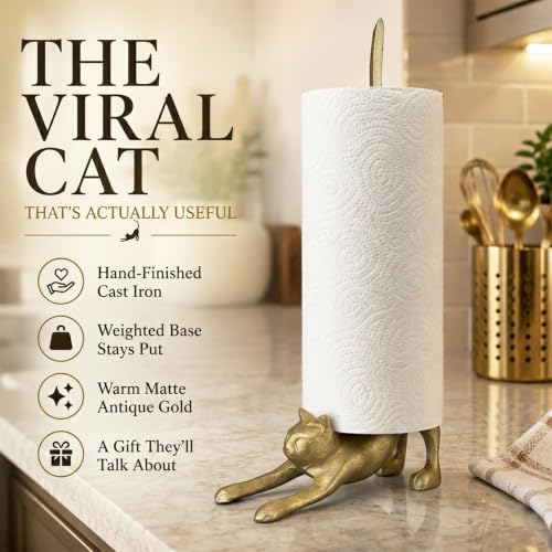 Gold Cat Paper Towel Holder & Metal Toilet Paper Holder Stand (Gold Cat)