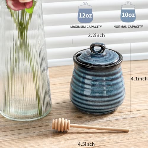 Ceramic 12 Ounce Honey Jar and Dipper Set (Blue)