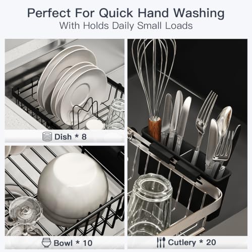 Expandable Dish Drying Rack Over The Sink with Anti Slip Grip (Black / For 13-30" W Sink)