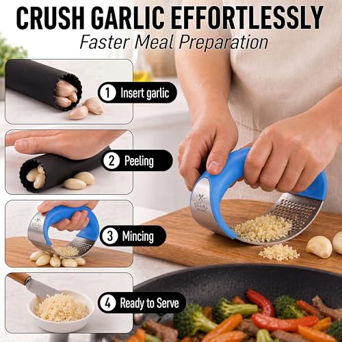 Stainless Steel Garlic Press Rocker Set (Blue)