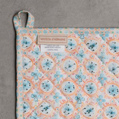 100% Cotton Oven Mitt & Pot Holder Set (039 - Summer Whisper / 7.5" x 13" & 8" x 8" (Oven Mitt & Pot Holder))