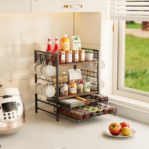 Coffee Bar Station Organizer (Brown (4 Tier))