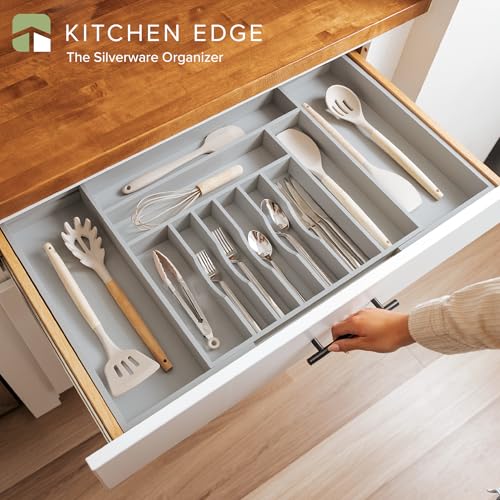 Silverware & Utensil Drawer Organizer (Gray Bamboo / From 18" to 33" Wide)