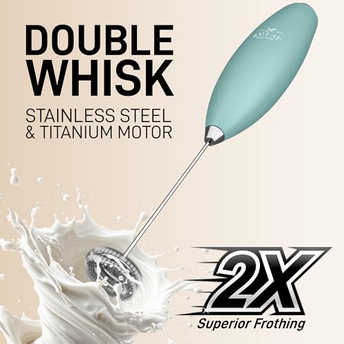 Powerful Milk Frother Wand With Duracell Batteries (Spearmint / Double Whisk + Batteries)