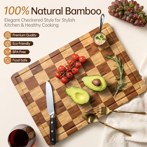 Cutting Boards for Kitchen (Bamboo Checkered / 16.5"L x 11.6"W)