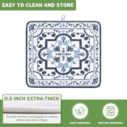 Navy Flower Dish Drying Mat Modern Boho Microfiber Dishes Drainer Pad 16x18 Inch Absorbent Fast Dry Dish Rack Mat for Kitchen Counter Sink (Boho Navy Floral / 16x18 inch)
