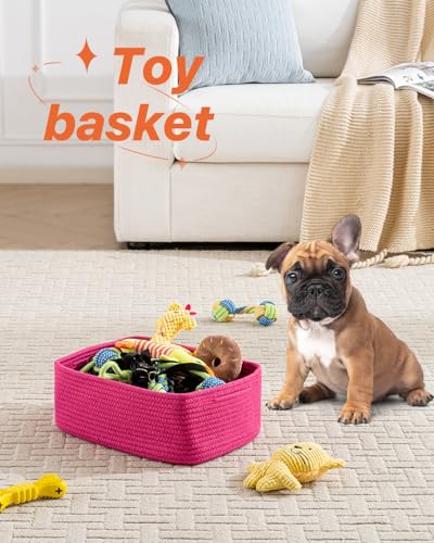 Small Woven Storage Basket for Organizing (Hot Pink / 13.5"L x 9.5"W x 5"H)
