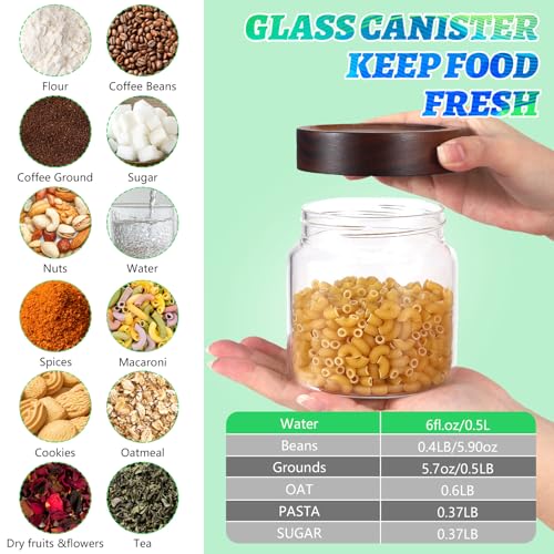 16 oz Glass Jars with Acacia Wood Airtight Lids Spice Jar Herb Storage Canister with Wooden Lid Clear Glass Food Jar for Sugar Pantry Tea Coffee Bean Spice Cookies (500ml/16oz-2pack)