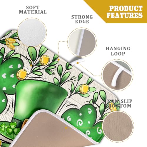 St Patrick's Day Shamrock Dish Drying Mat 16x18 inch Eucalyptus Leaves Dishes Pad Dish Drainer Mats Absorbent Fast Dry Kitchen Accessories (Shamrock Leaves / 16" x 18")