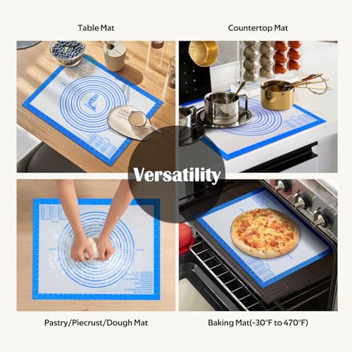 Nonstick Silicone Pastry Baking Mat Large with Measurements 16''By 20'' (Blue / 20"L x 16"W)