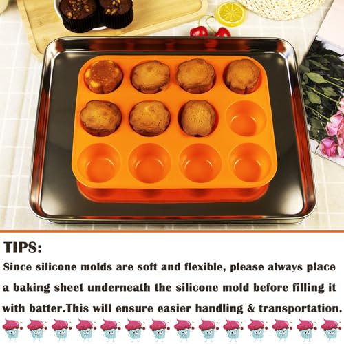 12 Cups Silicone Mini Muffin Pan Set (Set of 2--12 Cups (Blue+Orange))
