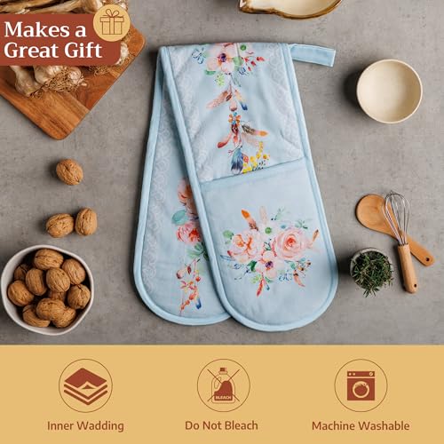 Double Oven Mitts 100% Cotton Double Oven Glove (077 - Ibiza - Blue / 7" x 35" (Double Oven Mitt))