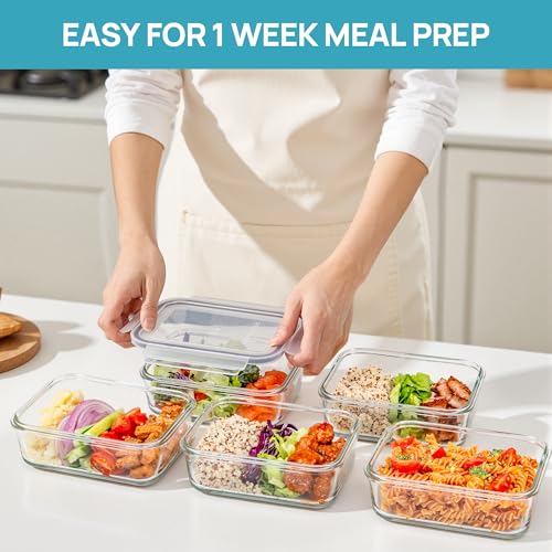 5Pack 30oz Glass Meal Prep Container Sets with Lids (Grey / 30oz)