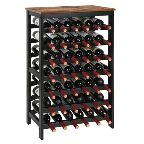 42 Bottles Bamboo Wine Rack (Rustic Brown +Black / 7-Tier)
