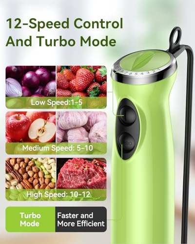 Immersion Blender Handheld 5 in 1 Hand Blender (Olive Green)