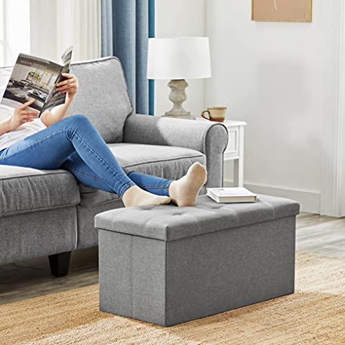 Ottoman Storage Bench (Light Gray + White / 15"D x 30"W x 15"H (without Flipping Lid))