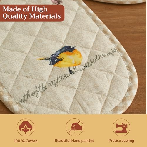 Double Oven Mitts 100% Cotton Double Oven Glove (003 - Birdies on Wire / 7" x 35" (Double Oven Mitt))