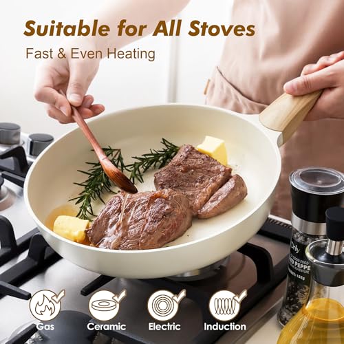 8inch Ceramic Nonstick Frying Pan Paella Pan (8 Inch / CERAMIC White)