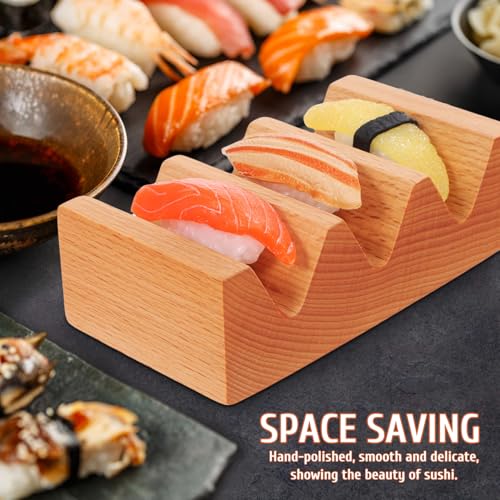 Wooden Taco Holder 3 Slot Sushi Handroll Stand V Shape Tray