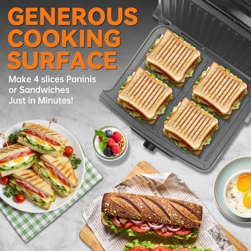Baker’s Friend Panini Grill Press Sandwich Maker (Metallic gray)