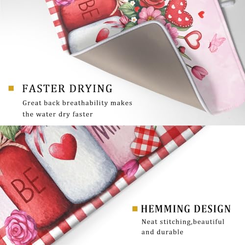 Rose Vase Dish Drying Mat 18x24 inch Romantic Floral Washable Absorbent Dish Dry Pad Fast Dry Drainer Rack Mats Kitchen Counter Accessories (Rose Floral Vase / 18" x 24")